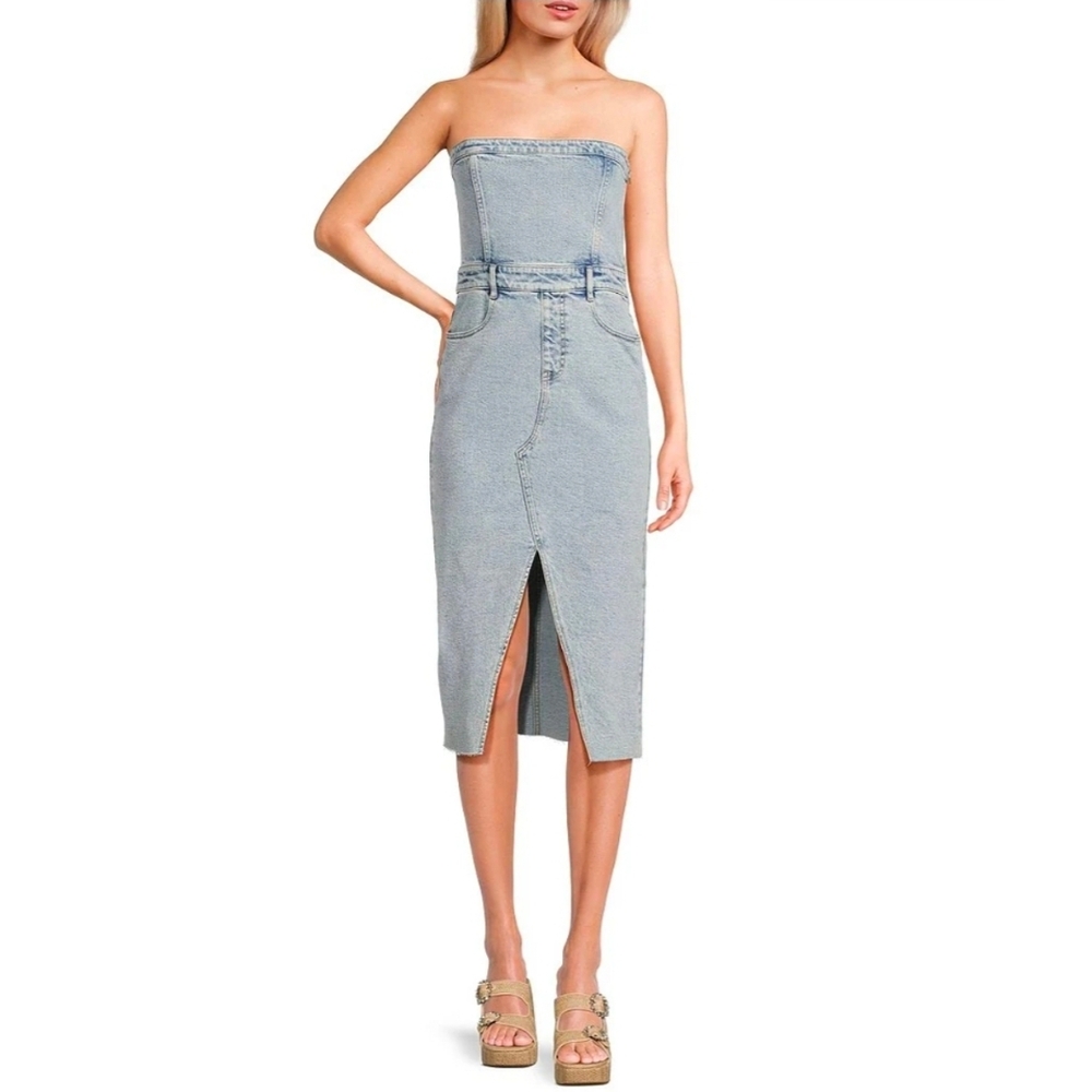 GB Strapless Denim Slit Front Midi Dress:‎ Light Wash: Small